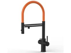 VIZIO 5 Wege Wasserhahn Küchenarmatur Edelstahl Massiv mit 360° Schwenkbarem Auslauf Abnehmbare 2 Strahl Handbrause PVD Schwarz Matt   Orange