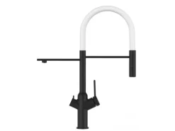 VIZIO 3 Wege Wasserhahn Küchenarmatur BOD mit 360° Schwenkbarem Auslauf Abnehmbare 2 Strahl Handbrause Schwarz Matt   Weiß