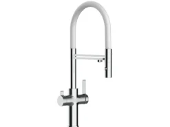 VIZIO 4 Wege Wasserhahn Küchenarmatur FC mit 360° Schwenkbarem Auslauf Abnehmbare 2 Strahl Handbrause Verchromt   Weiß