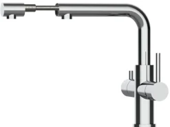 VIZIO 4 Wege Wasserhahn Küchenarmatur Edelstahl Massiv mit Schwenkbarem L Auslauf und Herausziehbarer Brause Hochglanz