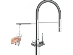 VIZIO 3 Wege Wasserhahn Küchenarmatur BOD mit 360° Schwenkbarem Auslauf Abnehmbare 2 Strahl Handbrause Verchromt