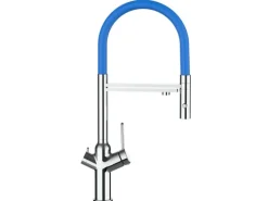 VIZIO 4 Wege Wasserhahn Küchenarmatur BOD mit 360° Schwenkbarem Auslauf Abnehmbare 2 Strahl Handbrause Verchromt   Blau