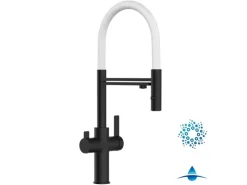 VIZIO 4 Wege Wasserhahn Küchenarmatur FC mit 360° Schwenkbarem Auslauf Abnehmbare 2 Strahl Handbrause Schwarz Matt   Weiß