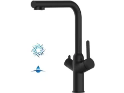 VIZIO 4 Wege Wasserhahn Küchenarmatur BOD mit 360° Schwenkbarem L Auslauf Schwarz Matt