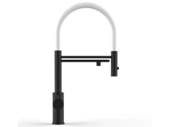 VIZIO 5 Wege Wasserhahn Küchenarmatur Edelstahl Massiv mit 360° Schwenkbarem Auslauf Abnehmbare 2 Strahl Handbrause PVD Schwarz Matt Weiß