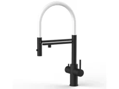 VIZIO 5 Wege Wasserhahn Küchenarmatur Edelstahl Massiv mit 360° Schwenkbarem Auslauf Abnehmbare 2 Strahl Handbrause PVD Schwarz Matt Weiß