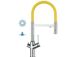 VIZIO 4 Wege Wasserhahn Küchenarmatur BOD mit 360° Schwenkbarem Auslauf Abnehmbare 2 Strahl Handbrause Verchromt   Gelb