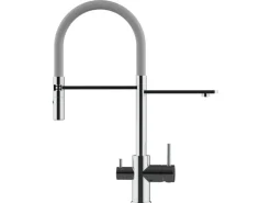 VIZIO 3 Wege Wasserhahn Küchenarmatur FL mit 360° Schwenkbarem Auslauf Abnehmbare 2 Strahl Handbrause Verchromt   Grau