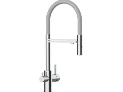 VIZIO 3 Wege Wasserhahn Küchenarmatur FL mit 360° Schwenkbarem Auslauf Abnehmbare 2 Strahl Handbrause Verchromt   Grau