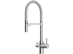 VIZIO 3 Wege Wasserhahn Küchenarmatur FL mit 360° Schwenkbarem Auslauf Abnehmbare 2 Strahl Handbrause Verchromt   Grau