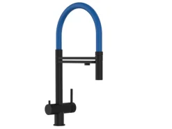 VIZIO 3 Wege Wasserhahn Küchenarmatur Edelstahl Massiv mit 360° Schwenkbarem Auslauf und Abnehmbare 2 Strahl Handbrause PVD Schwarz Matt   Blau