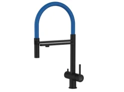 VIZIO 3 Wege Wasserhahn Küchenarmatur Edelstahl Massiv mit 360° Schwenkbarem Auslauf und Abnehmbare 2 Strahl Handbrause PVD Schwarz Matt   Blau