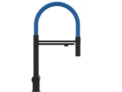 VIZIO 3 Wege Wasserhahn Küchenarmatur Edelstahl Massiv mit 360° Schwenkbarem Auslauf und Abnehmbare 2 Strahl Handbrause PVD Schwarz Matt   Blau