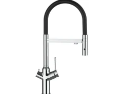 VIZIO 4 Wege Wasserhahn Küchenarmatur BOD mit 360° Schwenkbarem Auslauf Abnehmbare 2 Strahl Handbrause Verchromt   Schwarz