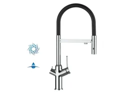 VIZIO 4 Wege Wasserhahn Küchenarmatur BOD mit 360° Schwenkbarem Auslauf Abnehmbare 2 Strahl Handbrause Verchromt   Schwarz