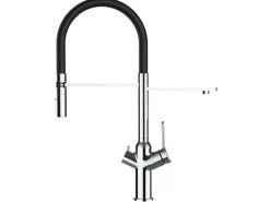 VIZIO 4 Wege Wasserhahn Küchenarmatur BOD mit 360° Schwenkbarem Auslauf Abnehmbare 2 Strahl Handbrause Verchromt   Schwarz