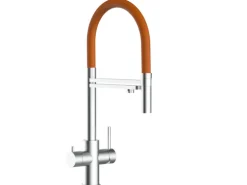 VIZIO 5 Wege Wasserhahn Küchenarmatur Edelstahl Massiv mit 360° Schwenkbarem Auslauf Abnehmbare 2 Strahl Handbrause Gebürstet   Orange