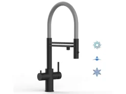 VIZIO 5 Wege Wasserhahn Küchenarmatur Edelstahl Massiv mit 360° Schwenkbarem Auslauf Abnehmbare 2 Strahl Handbrause PVD Schwarz Matt   Grau
