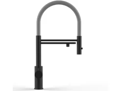 VIZIO 5 Wege Wasserhahn Küchenarmatur Edelstahl Massiv mit 360° Schwenkbarem Auslauf Abnehmbare 2 Strahl Handbrause PVD Schwarz Matt   Grau