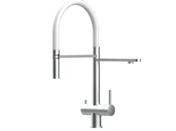 VIZIO 3 Wege Wasserhahn Küchenarmatur Edelstahl Massiv mit 360° Schwenkbarem Auslauf Abnehmbare 2 Strahl Handbrause Gebürstet   Weiß