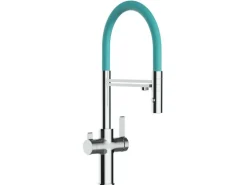 VIZIO 3 Wege Wasserhahn Küchenarmatur FC mit 360° Schwenkbarem Auslauf Abnehmbare 2 Strahl Handbrause Verchromt   Türkis