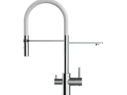 VIZIO 3 Wege Wasserhahn Küchenarmatur FL mit 360° Schwenkbarem Auslauf Abnehmbare 2 Strahl Handbrause Verchromt   Weiß