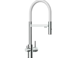 VIZIO 3 Wege Wasserhahn Küchenarmatur FL mit 360° Schwenkbarem Auslauf Abnehmbare 2 Strahl Handbrause Verchromt   Weiß