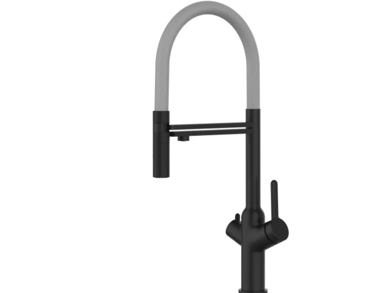 VIZIO 4 Wege Wasserhahn Küchenarmatur BOD mit 360° Schwenkbarem Auslauf Abnehmbare 2 Strahl Handbrause Schwarz Matt Grau