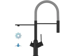 VIZIO 4 Wege Wasserhahn Küchenarmatur BOD mit 360° Schwenkbarem Auslauf Abnehmbare 2 Strahl Handbrause Schwarz Matt Grau
