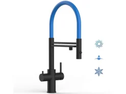 VIZIO 5 Wege Wasserhahn Küchenarmatur Edelstahl Massiv mit 360° Schwenkbarem Auslauf Abnehmbare 2 Strahl Handbrause PVD Schwarz Matt   Blau