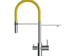 VIZIO 3 Wege Wasserhahn Küchenarmatur FL mit 360° Schwenkbarem Auslauf Abnehmbare 2 Strahl Handbrause Verchromt   Gelb