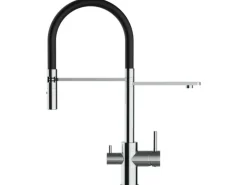 VIZIO 3 Wege Wasserhahn Küchenarmatur FL mit 360° Schwenkbarem Auslauf Abnehmbare 2 Strahl Handbrause Verchromt   Schwarz