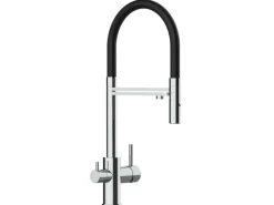 VIZIO 3 Wege Wasserhahn Küchenarmatur FL mit 360° Schwenkbarem Auslauf Abnehmbare 2 Strahl Handbrause Verchromt   Schwarz