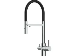 VIZIO 3 Wege Wasserhahn Küchenarmatur FL mit 360° Schwenkbarem Auslauf Abnehmbare 2 Strahl Handbrause Verchromt   Schwarz