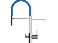 VIZIO 3 Wege Wasserhahn Küchenarmatur FL mit 360° Schwenkbarem Auslauf Abnehmbare 2 Strahl Handbrause Verchromt   Blau