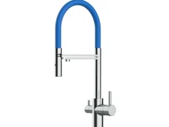 VIZIO 3 Wege Wasserhahn Küchenarmatur FL mit 360° Schwenkbarem Auslauf Abnehmbare 2 Strahl Handbrause Verchromt   Blau