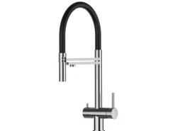 VIZIO 3 Wege Wasserhahn Küchenarmatur Edelstahl Massiv mit 360° Schwenkbarem Auslauf Abnehmbare 2 Strahl Handbrause Hochglanz   Schwarz