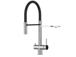 VIZIO 3 Wege Wasserhahn Küchenarmatur Edelstahl Massiv mit 360° Schwenkbarem Auslauf Abnehmbare 2 Strahl Handbrause Hochglanz   Schwarz