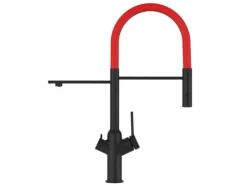 VIZIO 3 Wege Wasserhahn Küchenarmatur BOD mit 360° Schwenkbarem Auslauf Abnehmbare 2 Strahl Handbrause Schwarz Matt   Rot