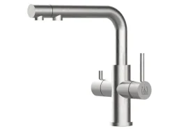 VIZIO 4 Wege Wasserhahn Küchenarmatur Edelstahl Massiv mit Schwenkbarem L Auslauf und Herausziehbarer Brause Gebürstet