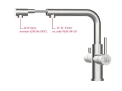 VIZIO 4 Wege Wasserhahn Küchenarmatur Edelstahl Massiv mit Schwenkbarem L Auslauf und Herausziehbarer Brause Gebürstet