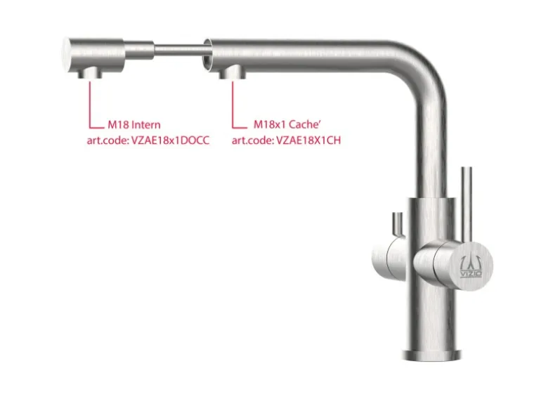 VIZIO 4 Wege Wasserhahn Küchenarmatur Edelstahl Massiv mit Schwenkbarem L Auslauf und Herausziehbarer Brause Gebürstet