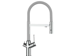 VIZIO 4 Wege Wasserhahn Küchenarmatur BOD mit 360° Schwenkbarem Auslauf Abnehmbare 2 Strahl Handbrause Verchromt   Grau