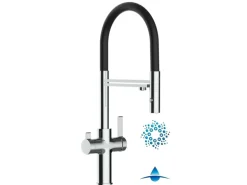 VIZIO 4 Wege Wasserhahn Küchenarmatur FC mit 360° Schwenkbarem Auslauf Abnehmbare 2 Strahl Handbrause Verchromt   Schwarz