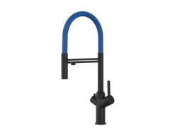 VIZIO 3 Wege Wasserhahn Küchenarmatur BOD mit 360° Schwenkbarem Auslauf Abnehmbare 2 Strahl Handbrause Schwarz Matt   Blau