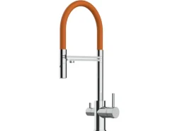 VIZIO 3 Wege Wasserhahn Küchenarmatur FL mit 360° Schwenkbarem Auslauf Abnehmbare 2 Strahl Handbrause Verchromt   Orange