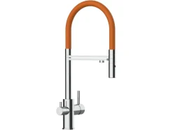 VIZIO 3 Wege Wasserhahn Küchenarmatur FL mit 360° Schwenkbarem Auslauf Abnehmbare 2 Strahl Handbrause Verchromt   Orange