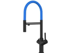 VIZIO 4 Wege Wasserhahn Küchenarmatur BOD mit 360° Schwenkbarem Auslauf Abnehmbare 2 Strahl Handbrause Schwarz Matt   Hellblau