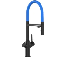 VIZIO 4 Wege Wasserhahn Küchenarmatur BOD mit 360° Schwenkbarem Auslauf Abnehmbare 2 Strahl Handbrause Schwarz Matt   Hellblau