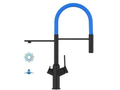 VIZIO 4 Wege Wasserhahn Küchenarmatur BOD mit 360° Schwenkbarem Auslauf Abnehmbare 2 Strahl Handbrause Schwarz Matt   Hellblau